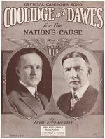 "COOLIDGE AND DAWES FOR THE NATION'S CAUSE" JUGATE SHEET MUSIC.