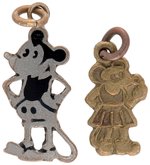 FIRST SEEN EARLY 1930s MICKEY & MINNIE GERMAN CHARMS PLUS "800" SILVER MICKEY GERMAN PIN.