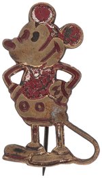 MICKEY MOUSE EARLY 1930s EMBOSSED (FROM THE FRONT) BRASS CLASSIC POSE PIN.