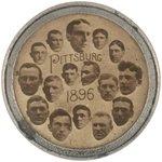 1896 PITTSBURGH PIRATES REAL PHOTO LAPEL STUD W/HOF'ERS CONNIE MACK & JAKE BECKLEY.