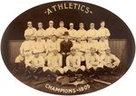 1905 PHILADELPHIA ATHLETICS "CHAMPIONS" REAL PHOTO LARGE CELLULOID PLAQUE W/FOUR HALL OF FAMERS.