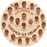 1929 CHICAGO CUBS "CERTIFIED ICE CREAM CO." RARE VARIETY BUTTON W/FIVE HALL OF FAMERS.