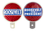 FDR PAIR OF CELLULOID-COVERED REFLECTIVE RED LICENSE PLATES.
