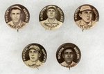 1910-1912 SWEET CAPORAL CIGARETTES HIGH GRADE COMPLETE SET OF 204 BUTTONS W/MANY HOF PLAYERS.