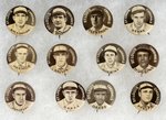 1910-1912 SWEET CAPORAL CIGARETTES HIGH GRADE COMPLETE SET OF 204 BUTTONS W/MANY HOF PLAYERS.