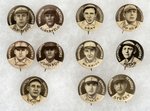 1910-1912 SWEET CAPORAL CIGARETTES HIGH GRADE COMPLETE SET OF 204 BUTTONS W/MANY HOF PLAYERS.