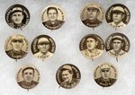 1910-1912 SWEET CAPORAL CIGARETTES HIGH GRADE COMPLETE SET OF 204 BUTTONS W/MANY HOF PLAYERS.