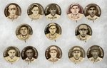 1910-1912 SWEET CAPORAL CIGARETTES HIGH GRADE COMPLETE SET OF 204 BUTTONS W/MANY HOF PLAYERS.