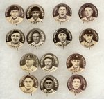 1910-1912 SWEET CAPORAL CIGARETTES HIGH GRADE COMPLETE SET OF 204 BUTTONS W/MANY HOF PLAYERS.