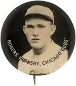 C. 1930 ROGERS HORNSBY (HOF) "CHICAGO CUBS" BUTTON FROM RARE UNCATALOGUED SERIES.