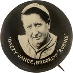 C. 1930 DAZZY VANCE (HOF) "BROOKLYN ROBINS" BUTTON FROM RARE UNCATALOGUED SERIES.