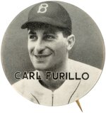 C. 1950 CARL FURILLO (BROOKLYN DODGERS) RARE PHILA. GUM SERIES BUTTON.