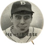 C. 1950 PEE WEE REESE (HOF) (BROOKLYN DODGERS) RARE PHILA. GUM SERIES BUTTON.