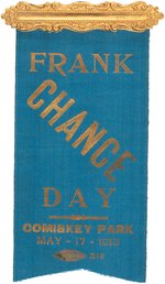 1913 FRANK CHANCE (HOF) DAY "COMISKY PARK/MAY 17, 1913" RIBBON BADGE.