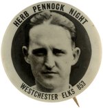 1927 HERB PENNOCK (HOF) NIGHT "WESTCHESTER ELKS 853" REAL PHOTO BUTTON.