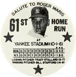 1961 "SALUTE TO ROGER MARIS 61ST HOME RUN" BLACK "1" VARIETY LARGE BUTTON.