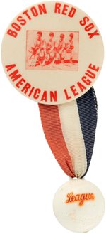 C. 1950 BOSTON RED SOX "AMERICAN LEAGUE" FOUR PLAYER BUTTON W/RIBBON AND CHARM (TED WILLIAMS "HOF").