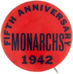 1942 KANSAS CITY MONARCHS "FIFTH ANNIVERSARY" NEGRO LEAGUE BUTTON.