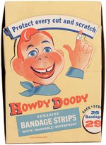 HOWDY DOODY ADHESIVE BANDAGE STRIPS NEAR COMPLETE STORE DISPLAY BOX.