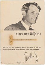 SCARCE ROBERT F. KENNEDY "BOBBY PIN" ON ORIGINAL CARD.