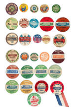 STREET CAR WORKERS UNION DUES BUTTONS SPANNING 1908-1954.