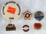 RAILROAD SIX EMPLOYEE AND VETERAN BADGES.