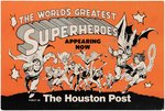 HOUSTON POST - THE WORLD'S GREATEST SUPERHEROES COMIC STRIP NEWSPAPER SIGN.