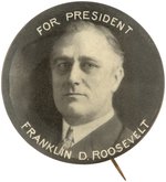 "FOR PRESIDENT FRANKLIN D. ROOSEVELT" SCARCE AND BOLD PORTRAIT BUTTON HAKE #2022.