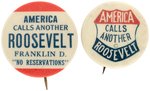 "AMERICA CALLS ANOTHER ROOSEVELT" FDR AND JAMES CURLEY SLOGAN BUTTON PAIR.
