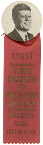 KENNEDY PORTRAIT BUTTON WITH "YOUNG DEMOCRATS OF PENNSYLVANIA CONVENTION" RIBBON.