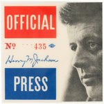 KENNEDY "OFFICIAL PRESS" 1960 SERIAL NUMBERED BADGE.