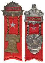 PAIR OF “ALTERNATE” DELEGATE BADGES TO 1936 AND 1940 DEMOCRATIC CONVENTIONS.