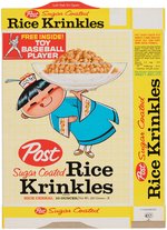 POST RICE KRINKLES FILE COPY CEREAL BOX FLAT WITH PREMIUM BASEBALL CARDS INCLUDING DUKE SNIDER.