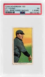 1909-11 T206 WHITE BORDER SOVEREIGN 150 CY YOUNG (HOF) CLEVELAND BARE HAND SHOWS PSA FR 1.5 (MK).