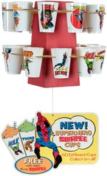 MARVEL COMICS SUPERHEROES 7-ELEVEN SLURPEE CUPS HANGING DISPLAY WITH 20 CUPS.