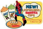 MARVEL COMICS SUPERHEROES 7-ELEVEN SLURPEE CUPS HANGING DISPLAY WITH 20 CUPS.