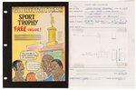 GENERAL MILLS HARLEM GLOBETROTTERS SPORTS TROPHY CEREAL BOX BACK PREMIUM PROTOTYPE ORIGINAL ART LOT.