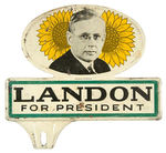 "LANDON FOR PRESIDENT" DIE-CUT METAL CAR PLATE HAKE #2111.