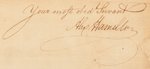 ALEXANDER HAMILTON 1791 SIGNED LETTER AS TREASURY SECRETARY.