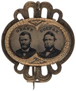 GRANT & COLFAX ORNATE BRASS SHELL JUGATE BADGE DeWITT 1868-59.