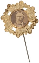 HAYES DIE CUT BRASS SHELL STICK PIN BADGE DeWITT 1876-29.