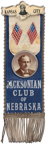 BRYAN "JACKSONIAN CLUB OF NEBRASKA" 1900 "KANSAS CITY" DEMOCRATIC CONVENTION RIBBON BADGE.