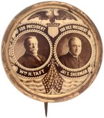 TAFT & SHERMAN OUTSTANDING DRAPED AMERICAN FLAG JUGATE BUTTON UNLISTED IN HAKE.