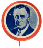 ROOSEVELT BUTTON WITH ARTIST PORTRAIT IN BLUETONE.