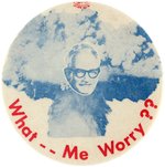 ANTI-GOLDWATER "WHAT ME WORRY??" ATOMIC BOMB BUTTON HAKE #2125.