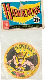 HAWKMAN SUPER HERO CLUB LARGE BUTTON FROM SERIES (16) IN ORIGINAL PACKAGING.