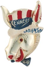 KENNEDY & JOHNSON RARE HAND PAINTED FIGURAL DONKEY PIN BACK BADGE.