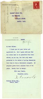 "T. ROOSEVELT" 1912 TYPED LETTER SIGNED ON "PULLMAN PRIVATE CAR" STATIONERY.