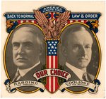 HARDING & COOLIDGE "LAW AND ORDER" GRAPHIC 1920 JUGATE DECAL.