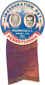 EISENHOWER & NIXON "PENNSYLVANIA" INAUGURAL JUGATE BUTTON AND RIBBON HAKE #18.